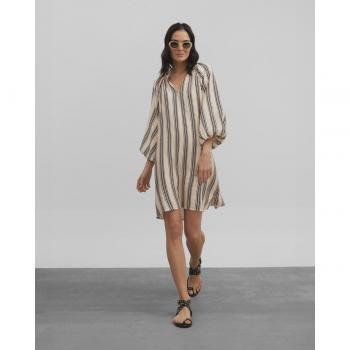 Blusón de rayas beige con manga francesa abullonada
