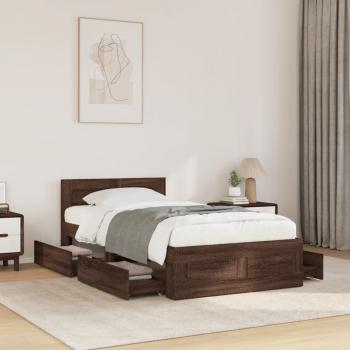 Cama con cabecero de madera de ingeniería marrón roble 90x190 cm