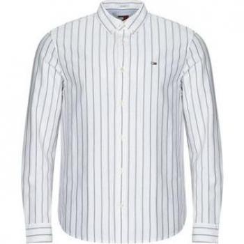 Tommy Hilfiger Men's White Striped Shirt with Small Front Logo, Size M