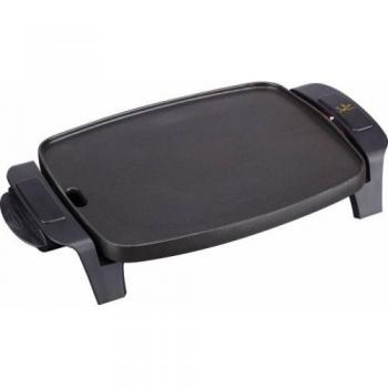 Plancha de Asar Eléctrica Jata GR205, 1000W, Superficie Antiadherente 28x22cm, con Bandeja Colectora de Salsas y Asas Frías al Tacto, Color Negro