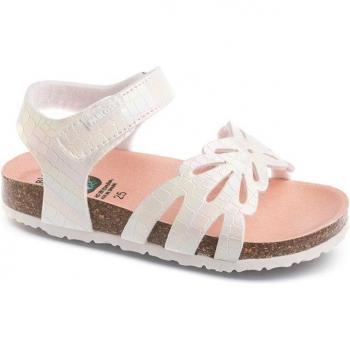 Sandalias abiertas de niña Pablosky en color blanco, fabricadas con otros materiales reciclados y con cierre adherente