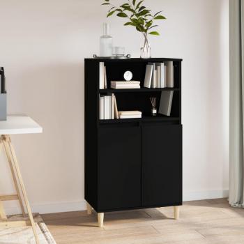 Aparador alto de madera contrachapada negro 60x36x110 cm, mueble de almacenaje para salón, buffet y armario auxiliar