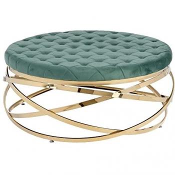 Mesa de Centro Tapizada Capitonné de Terciopelo y Acero Inoxidable Verde - 110 x 110 x 43 cm