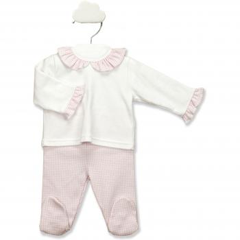 Conjunto Bebé Polaina + Camiseta Cuello Volante Smiling Babidu 53193 - Conjunto de bebé niña de dos piezas en color rosa y blanco