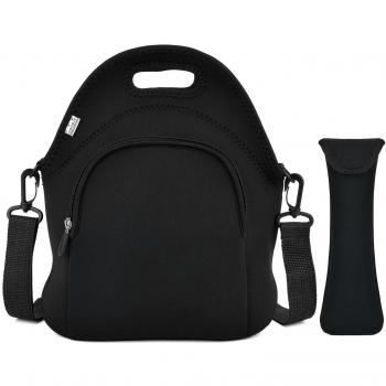 COOFIT Bolsa Porta Alimentos, Bolsa Almuerzo Bolsa Comida Neopreno para Picnic Negro con Correa de Hombro