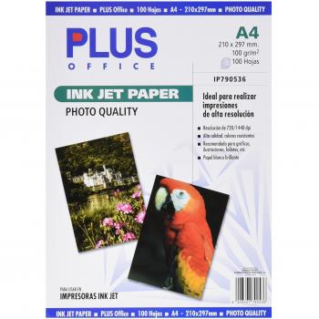 Plus Office InkJet Paper Photo Quality - Papel fotográfico A4, 1440 dpi, paquete 100 hojas de 100 gr.