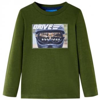 Camiseta infantil de manga larga caqui oscuro 128