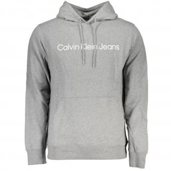 Calvin Klein Logo Gray Hooded Sweatshirt with Central Pocket - Size S