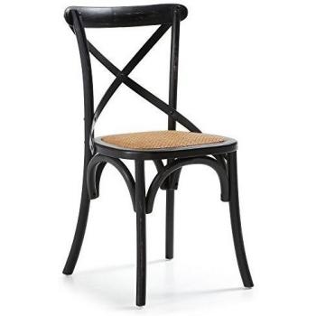 Kave Home - Silla de Comedor Alsie Negra de ratán con Estructura de Madera Maciza de Olmo