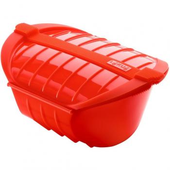 Lékué - Estuche de Vapor Hondo XL en Silicona, Capacidad 1000 ml, Apto para 3-4 Personas, Color Rojo