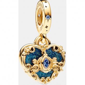 Charm colgante doble carroza y corazón de la cenicienta de Disney