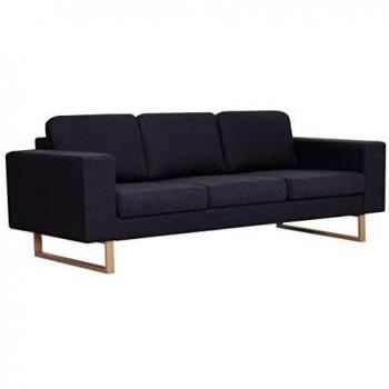 vidaXL Sofá de 3 Plazas Tela Color Negro Asiento Silla Sillón Taburete Tumbona Banquillo Mueble Mobiliario Adornos Salón Hogar Casa
