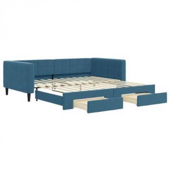 Sofá cama nido extraíble con cajones en terciopelo azul de 100x200 cm