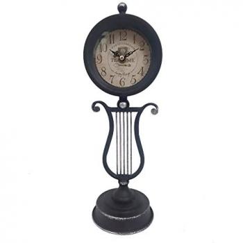 Reloj Sobremesa Arpa Vintage Negro de Metal 36x11x12cm