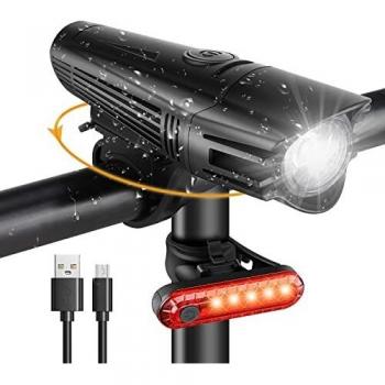 Luz Bicicleta LED Multiple Modos de Iluminación Luces Bicicleta Delantera y Trasera Recargable USB Linterna Batería Impermeable Protección para Ciclismo, Carretera y Montaña
