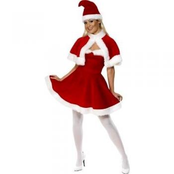 Smiffys-33317L Mamá Noel Disfraz de Miss Santa, con Vestido, Capa y Gorro, Color Rojo, L - EU Tamaño 44-46