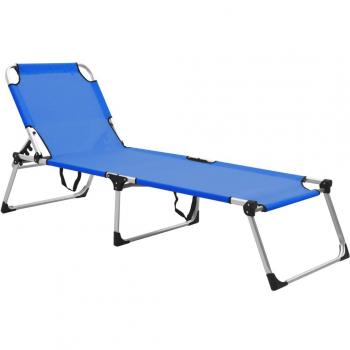 Tumbona plegable alta de aluminio azul para mayores