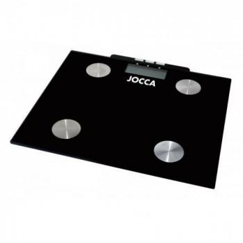 Báscula de Baño Jocca con Medición de Grasa Corporal - Pantalla LCD - Capacidad para 10 Memorias de Usuario - Plataforma de Cristal Templado - Peso Máximo 150 kg