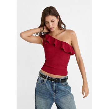 Dark Red Asymmetric Ruffle T-shirt - Size L
