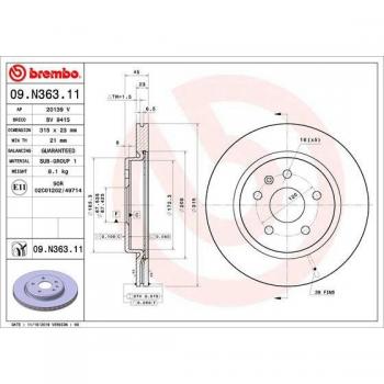 Disco de freno Brembo 09N36311, ventilado, para eje trasero, 1 pieza