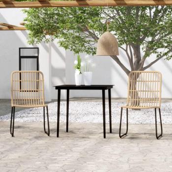 vidaXL 3 Piece Garden Dining Set, Powder-Coated Steel, PE Rattan Chairs, Glass Tabletop, Weather and UV Resistant, Easy to Clean, Comfortable Seating, Stylish and Elegant for Patio or Garden Use