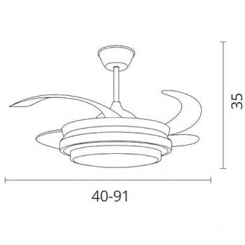 Ventilador de Techo Selene Mini Bel Air 48W con 4 Aspas Retráctiles, Diámetro de 91 cm, Color Blanco, Luz LED y Mando a Distancia Incluido