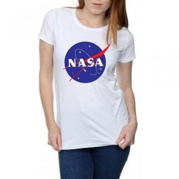 Camiseta Clásica de Algodón Insignia de NASA para Mujer XXL Blanca