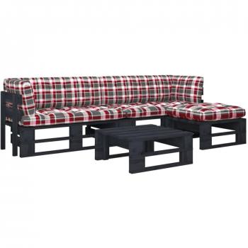 Conjunto de Sofás de Paleta 4 Piezas con Almohadas en Pino Impregnado Negro