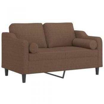 Sofá de 2 Plazas con Cojines Decorativos en Tela Marrón de 120 cm