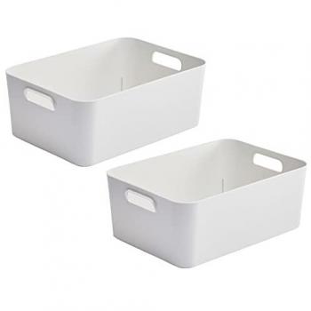 Cajas de Almacenaje con Asas - Organizadores de Plástico Opaco Blanco (2 Cajas - 34x24x13 cm - 9 L)