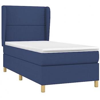 Cama box spring con colchón viscoelástico de espuma, protector de muelles ensacados, adaptable, acolchado reversible, tela azul 90x190 cm