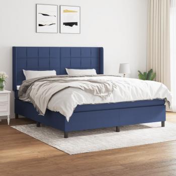 Cama Box Spring con Colchón de Muelles Azul 160x200 cm en Tela
