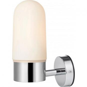 Aplique de baño ZEN en cromo con 1 luz, metal y cristal blanco, tamaño 27 cm