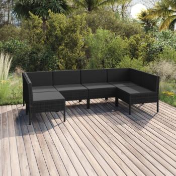 6-Piece Black Poly Rattan Garden Lounge Set with Cushions