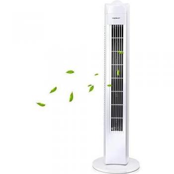 Aigostar Duke 33QRV - Ventilador de torre oscilante, 50W potencia, 3 velocidades, 77cm de altura, asa de transporte. Color blanco.