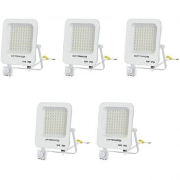 Juego de 5 Proyectores LED con Detector Blanco 50W IP65 Impermeable 4700lm Blanco Natural 4500K