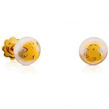 TOUS Pendientes Baby en oro amarillo de 18kt y perlas cultivadas de 0,4 cm. Cierre rosca.