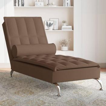 Chaise Longue de Masaje con Tejido de Piel Marrón, Sofá Diván de Masaje con Cojín de Tela Marrón