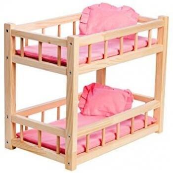 WOODTASTIC Litera de Madera para Muñecas Bebé de hasta 36 cm, con Juego de Cama de Lino Color Rosa