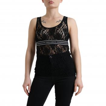 Dolce & Gabbana Black Logo Stripe Lace Sleeveless Tank Top - IT40|S, Size: XS