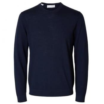 Selected Homme Merino Round-Neck Pullover Sweater - Dark Blue - XL