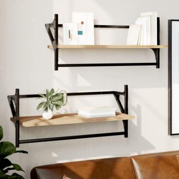 Estantería de pared con barras 2 unidades 65x25x30 cm Negro, Roble Sonoma, Roble ahumado Mueble Almacenaje Estantería para Oficina, Estudio, Dormitorio
