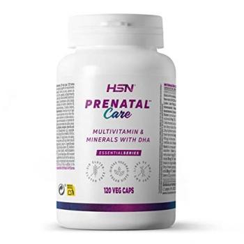 Vitaminas y Minerales Prenatales HSN - 120 Cápsulas Vegetales con Yodo, DHA Vegano, Metil-B9, Metil-B12 y Citicolina - Sin Gluten y No-GMO