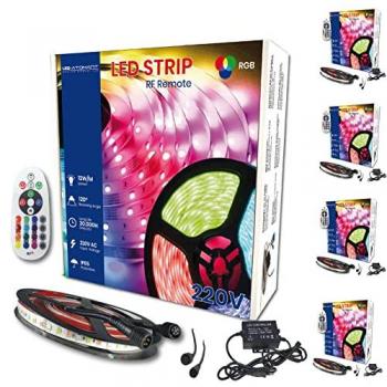 Kit Tira de Luz LED RGB 5 metros con Controlador y Mando RF, Impermeable, Corte cada 12,5 cm