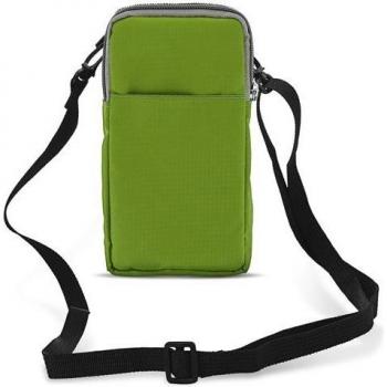 Riñonera de Tela para Smartphone con Mosquetón y 2 Bolsillos - Verde