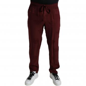 Dolce & Gabbana Maroon Crown Pattern Silk Pajama Pants - IT52 | XL