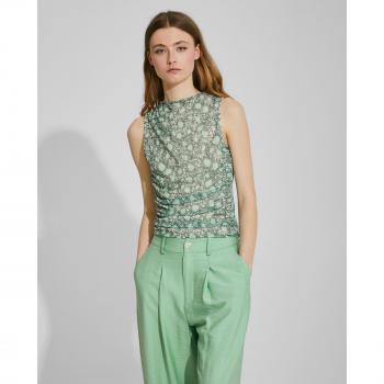 NAËLLE - Top elástico drapeado para mujer, estampado floral, sin mangas, con escote y cuello cerrado