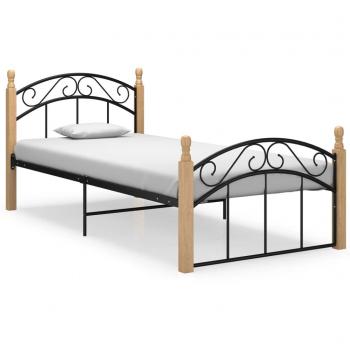 Cama Estructura de Metal Negro y Madera Maciza de Roble 100x200 cm