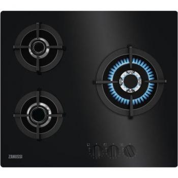 Zanussi ZGO68332BA Placa de Gas Integrado 60 cm Cristal Cerámico con 3 Zonas SpeedBurner Negro