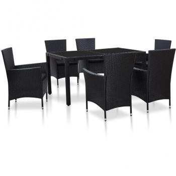 7-Piece Black Poly Rattan Outdoor Dining Set